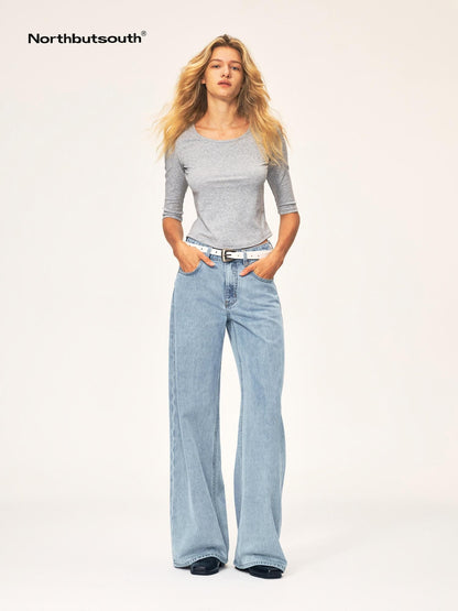 Northbutsouth Washed Distressed Mid Low Rise Cotton Women&