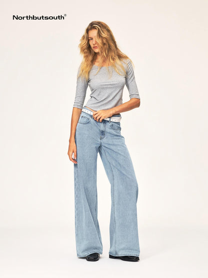 Northbutsouth Washed Distressed Mid Low Rise Cotton Women&