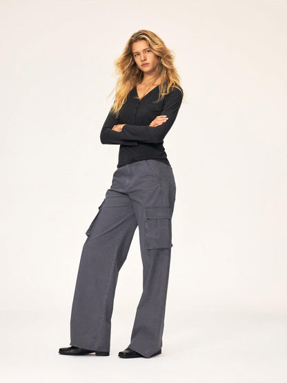 Northbutsouth Washed Distressed Multi Pocket Mid Low Rise Straight Leg Women&