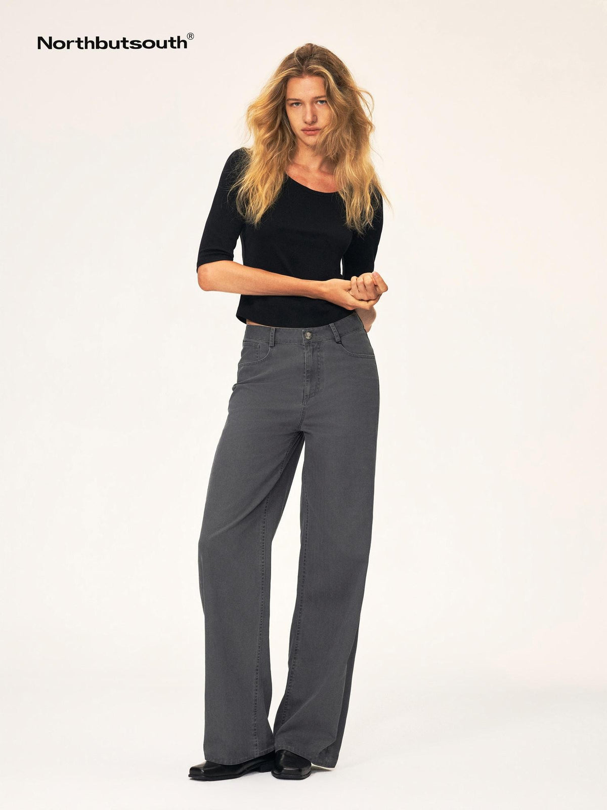 Northbutsouth Washed Faded Textured Mid Low Rise Cotton Women&