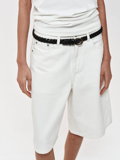 Northbutsouth White Denim Shorts Relaxed Fit Casual Stretch Five Pocket Mid Thigh