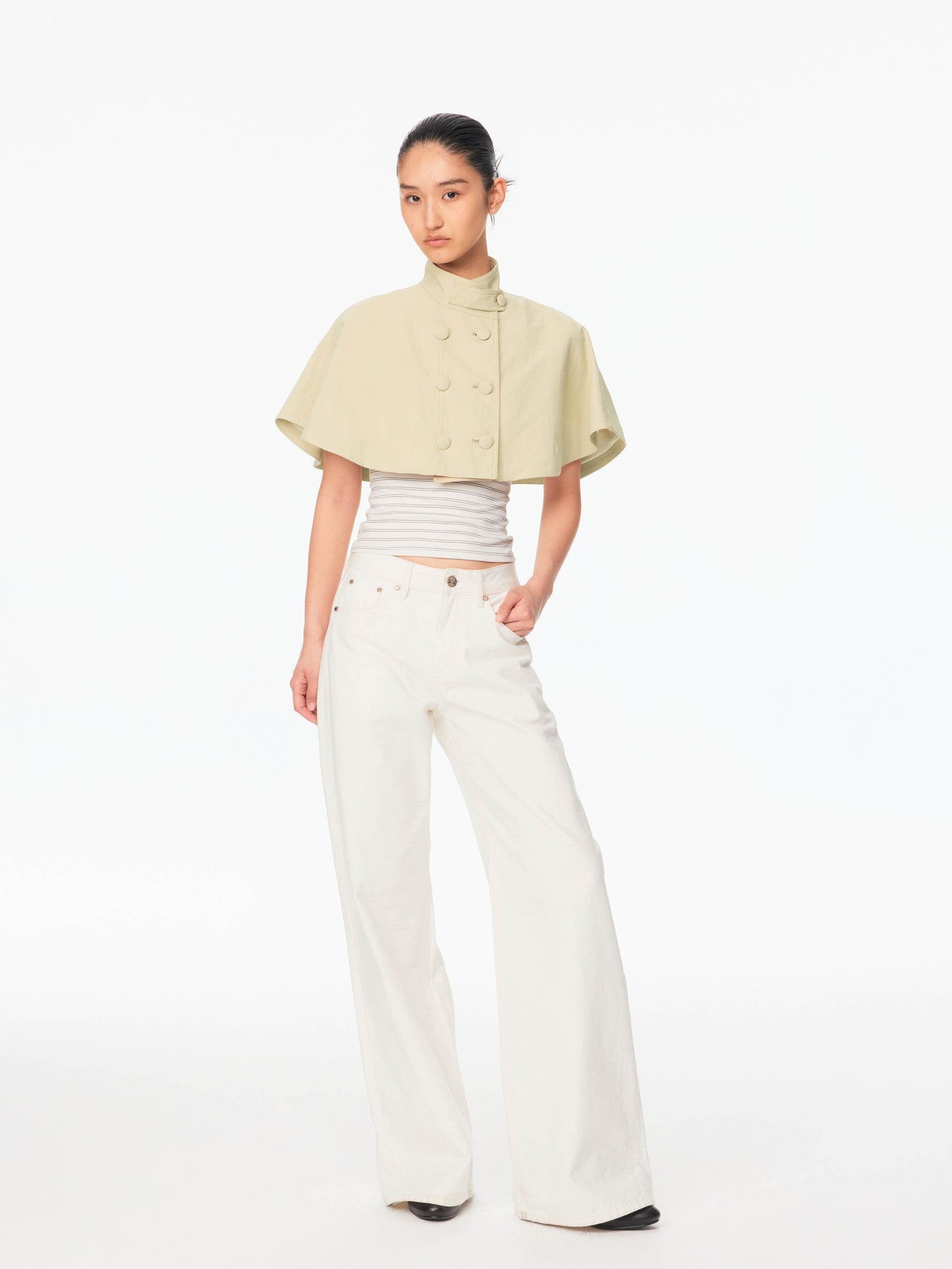 Northbutsouth White Ribbed Paris Button Women&