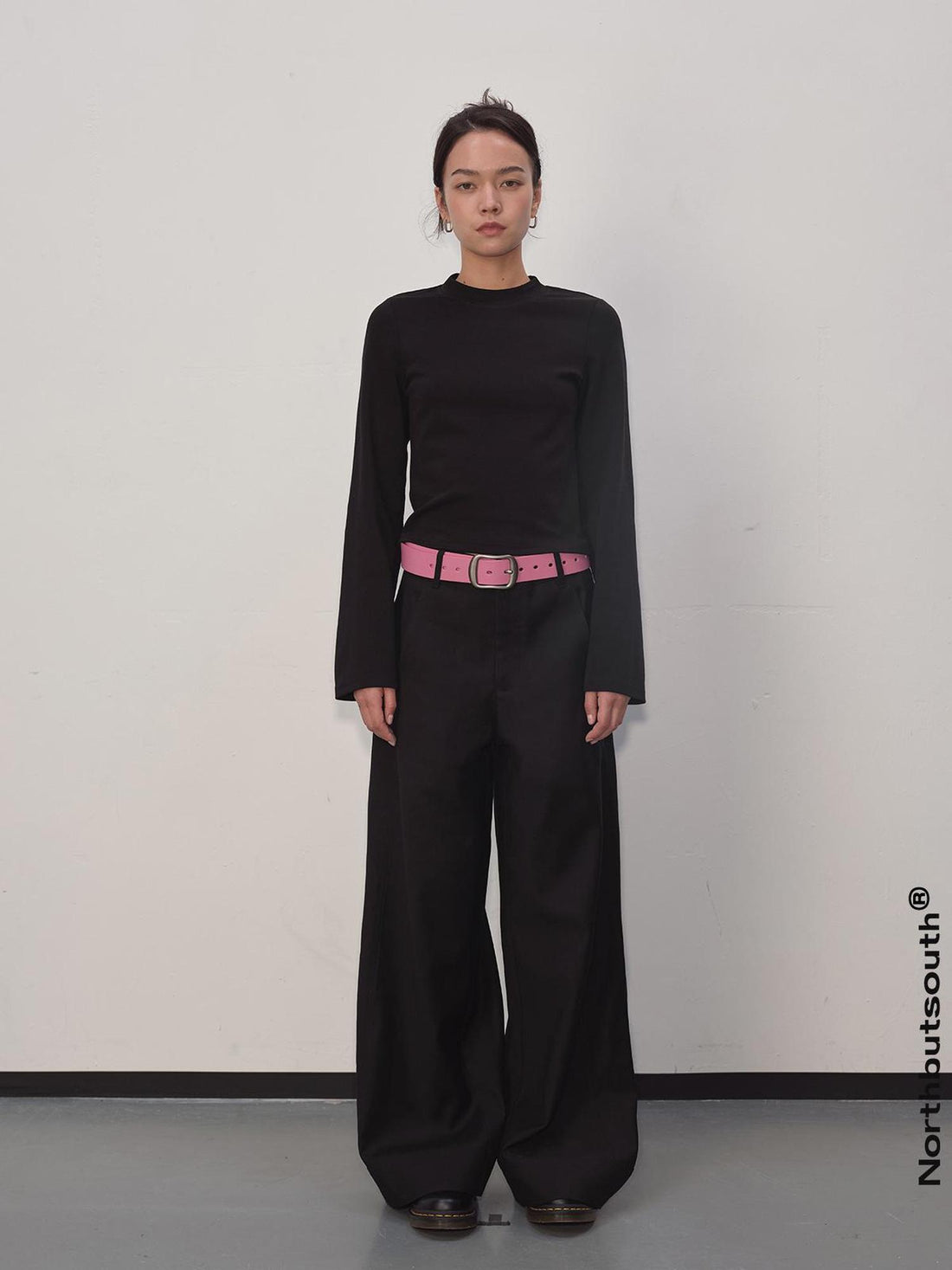 Northbutsouth Wide Leg Trousers With Bold Hem Detail Black