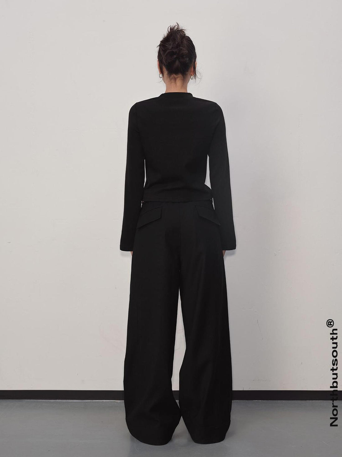 Northbutsouth Wide Leg Trousers With Bold Hem Detail Black