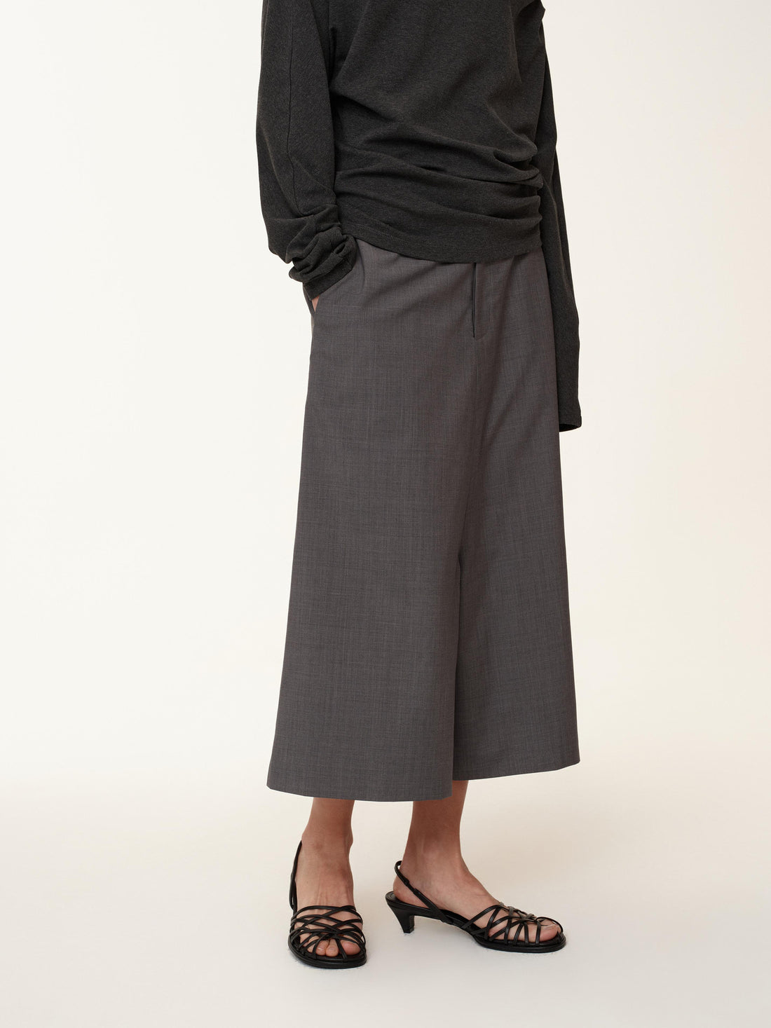 Northbutsouth Wool Blend Wide Leg Cropped Trousers
