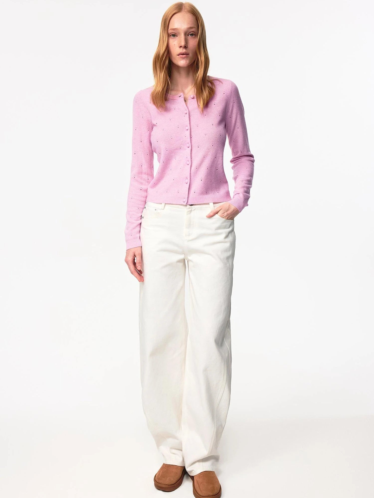 Wool Dog Paw Lace Knit Cardigan