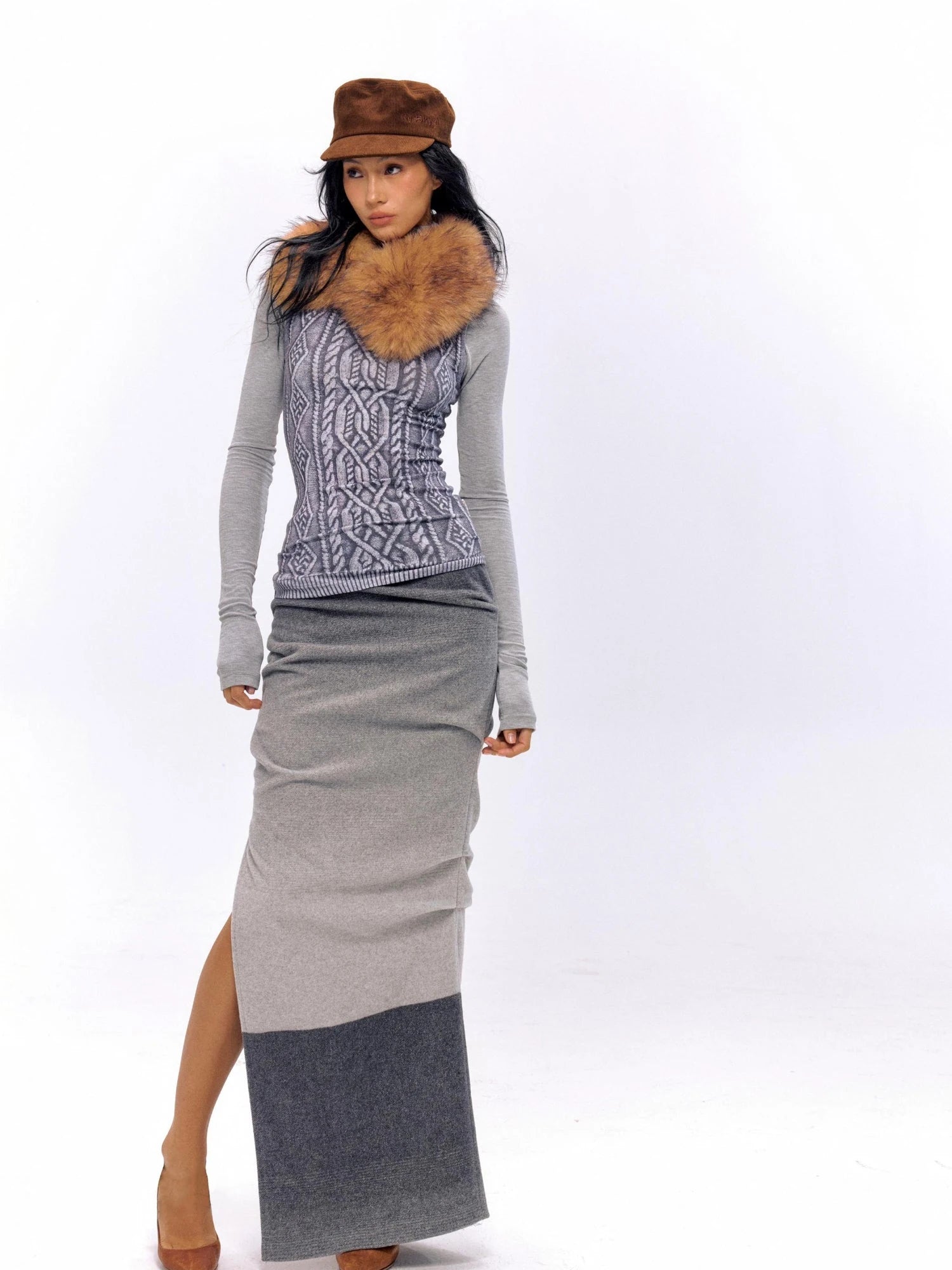 3D Cable Knit Mock Two Piece Top