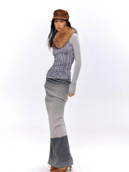3D Cable Knit Mock Two Piece Top