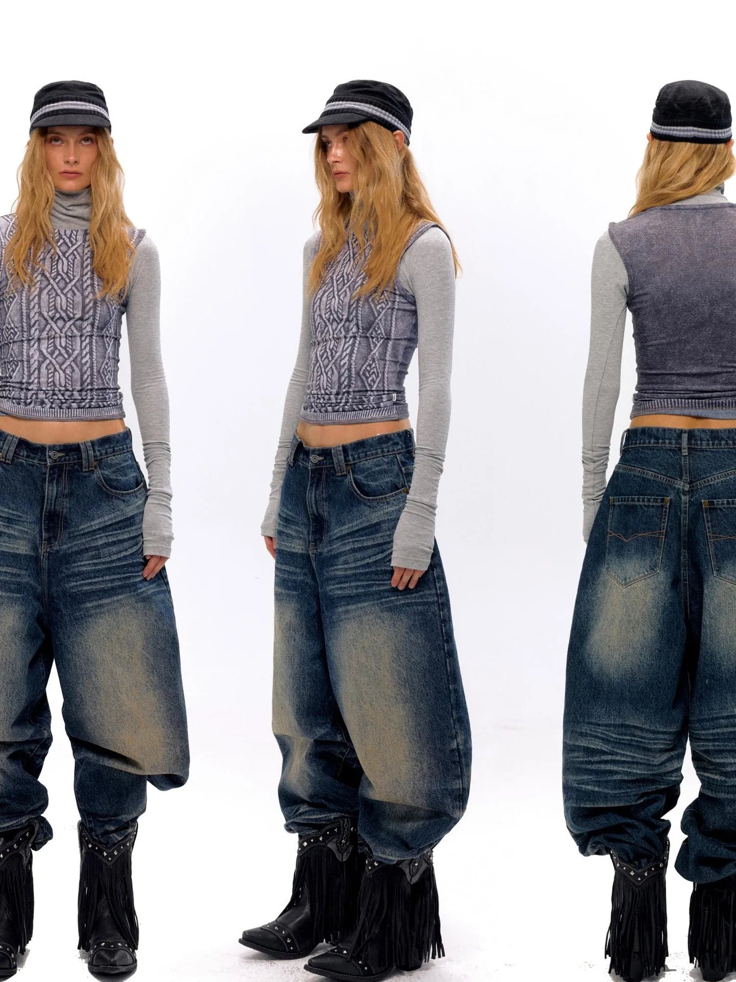 3D Cable Knit Mock Two Piece Top