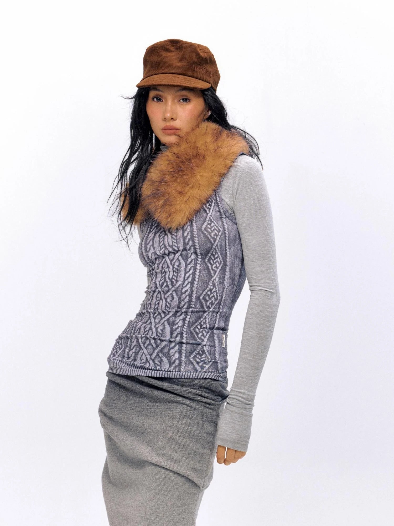3D Cable Knit Mock Two Piece Top