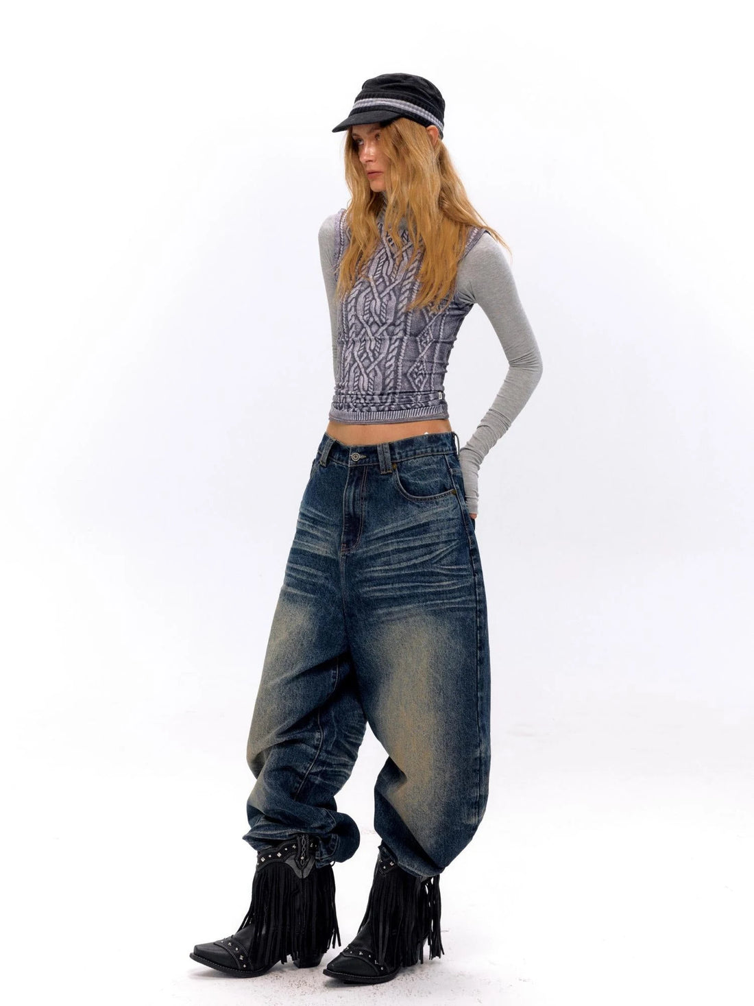 3D Cable Knit Mock Two Piece Top