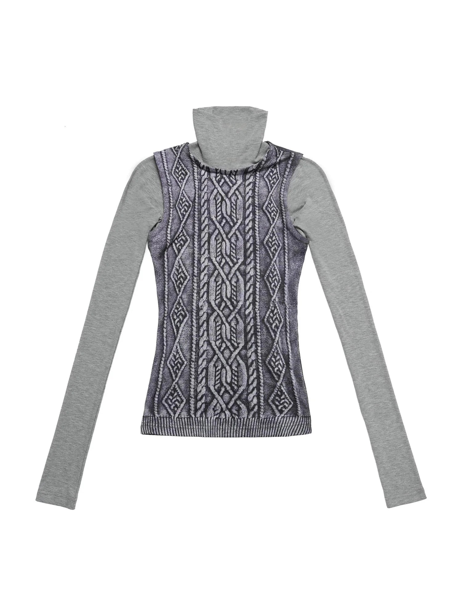 3D Cable Knit Mock Two Piece Top