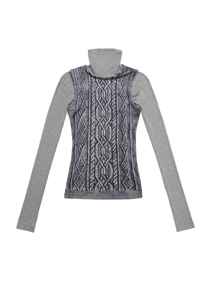 3D Cable Knit Mock Two Piece Top