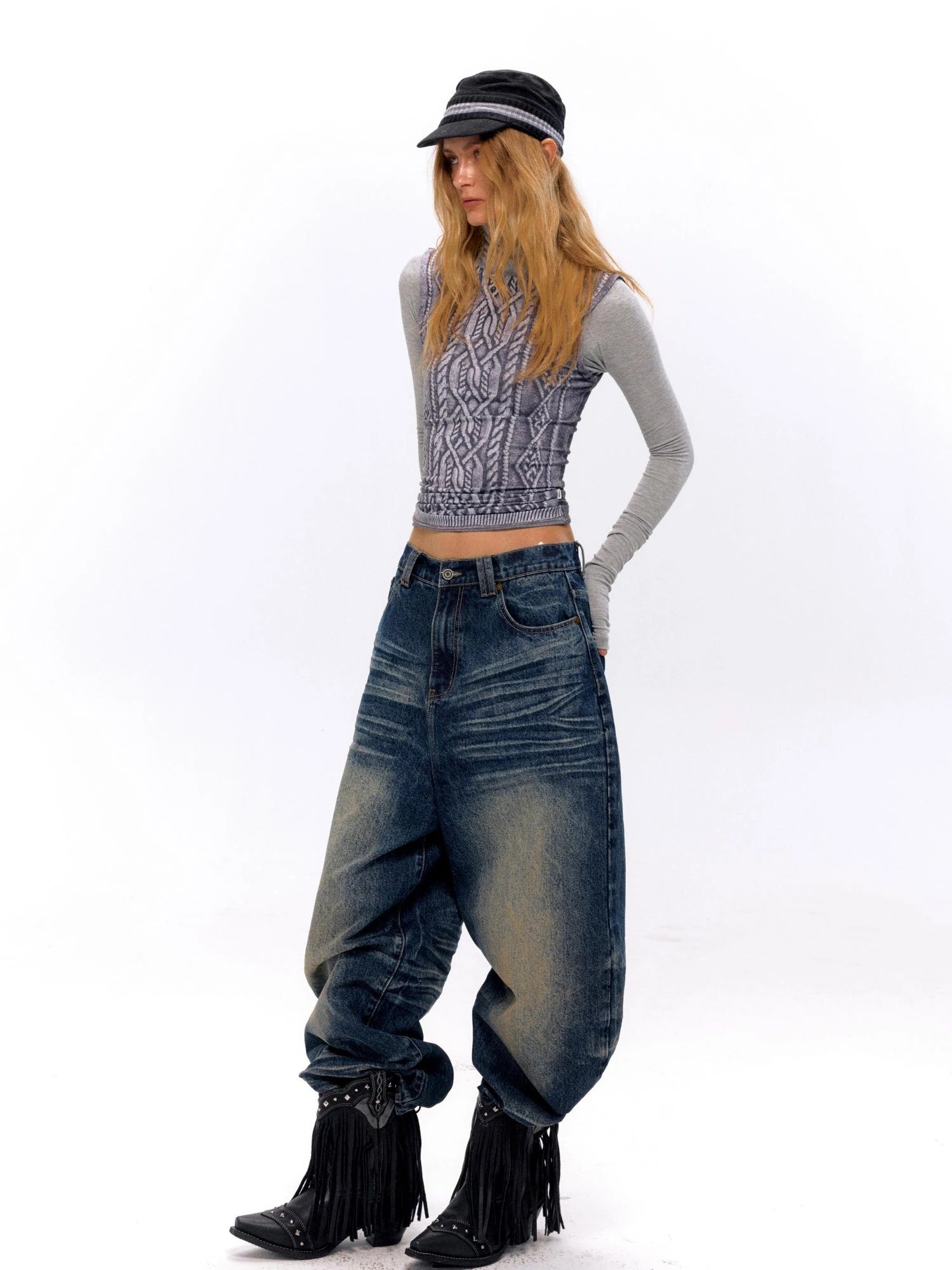 3D Cable Knit Mock Two Piece Top