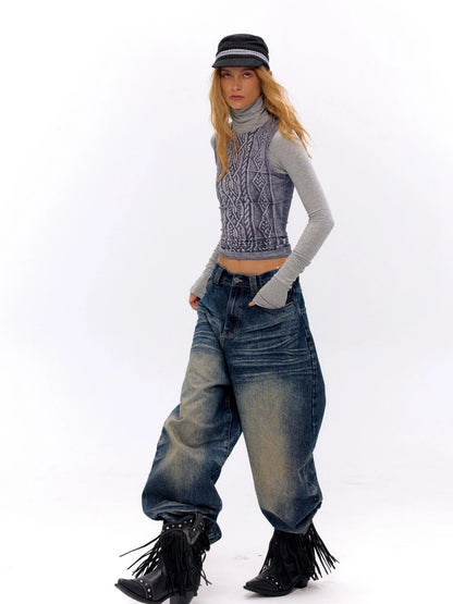 3D Cable Knit Mock Two Piece Top
