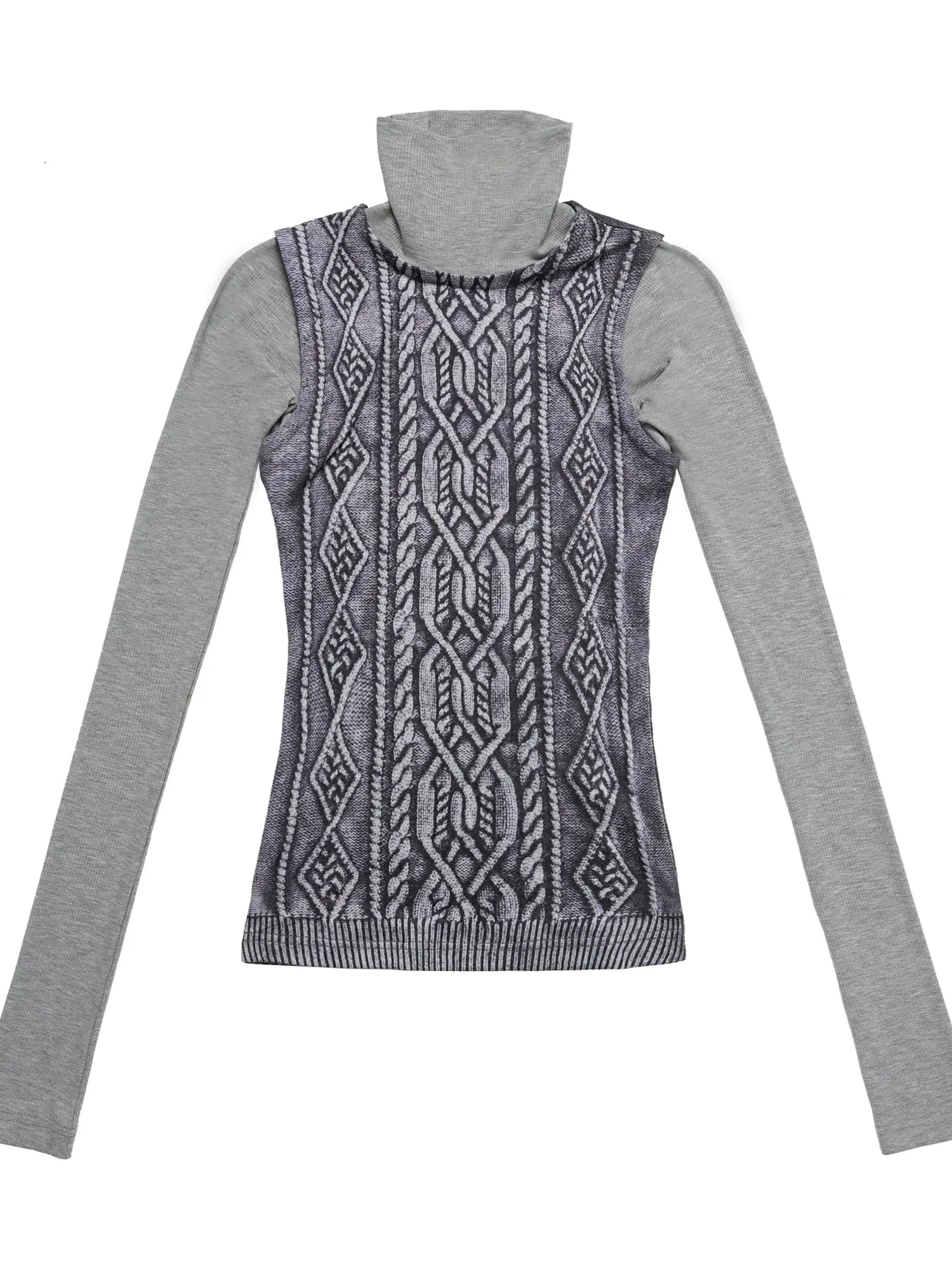 3D Cable Knit Mock Two Piece Top