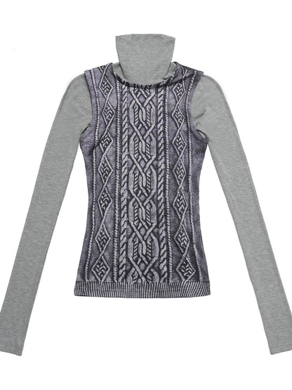 3D Cable Knit Mock Two Piece Top