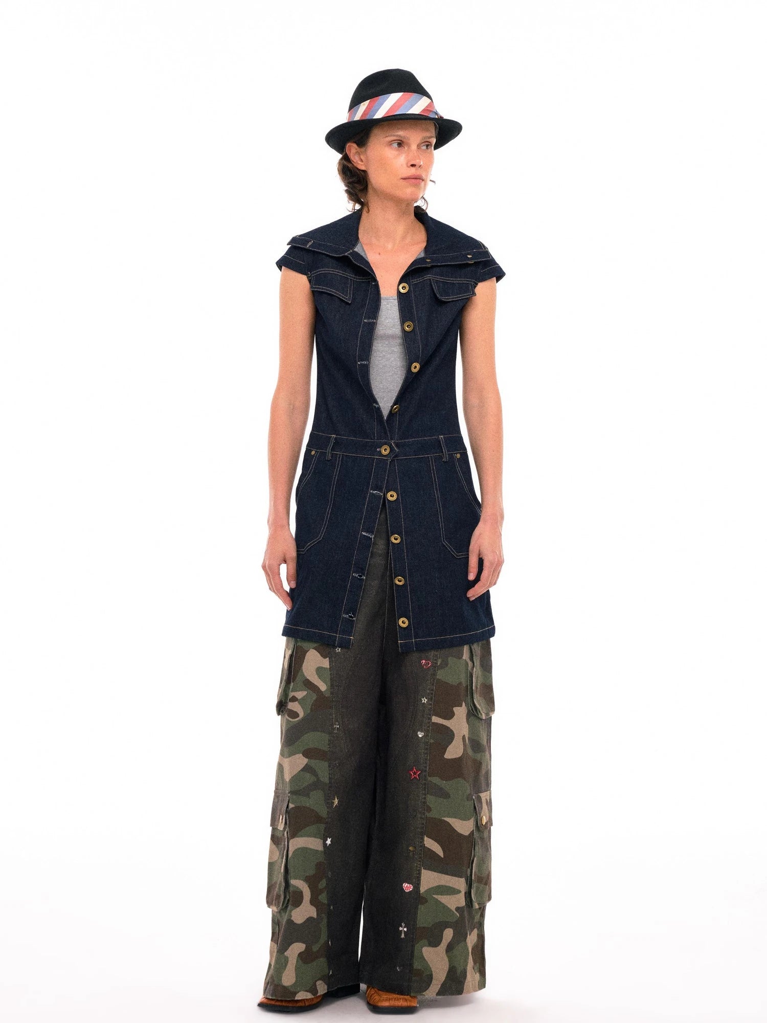 3d Camo Print Chain Studded Low Crotch Cargo Pants