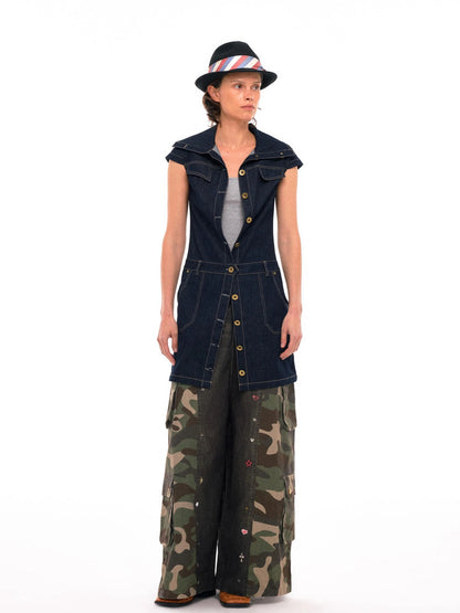 3d Camo Print Chain Studded Low Crotch Cargo Pants