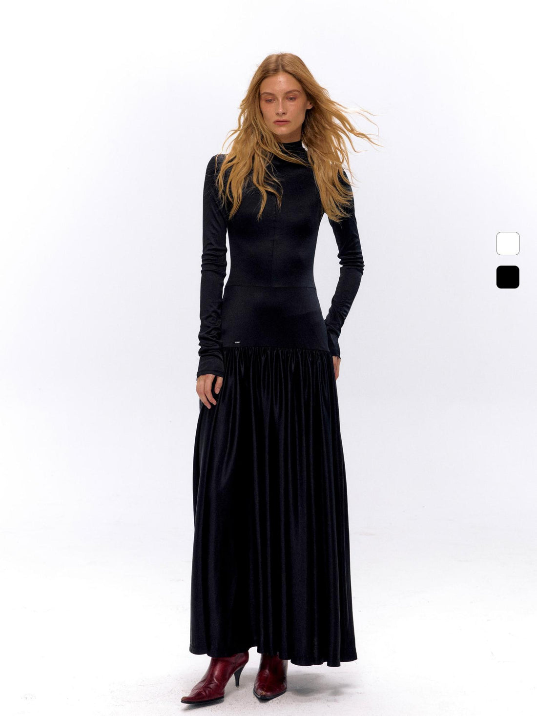 NyDkyel Acetate Knit A Line Bodycon Dress V-neck T-shirt Long Sleeve