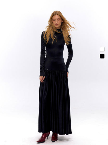 NyDkyel Acetate Knit A Line Bodycon Dress V-neck T-shirt Long Sleeve