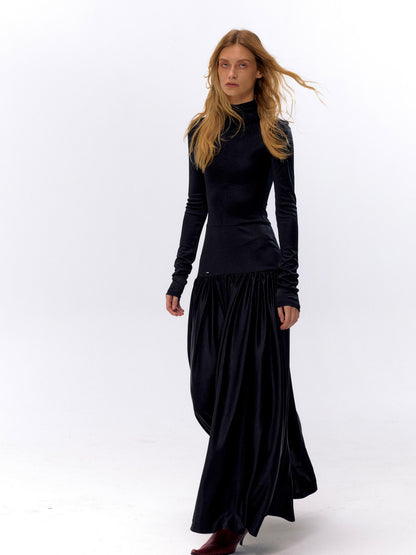 NyDkyel Acetate Knit A Line Bodycon Dress V-neck T-shirt Long Sleeve