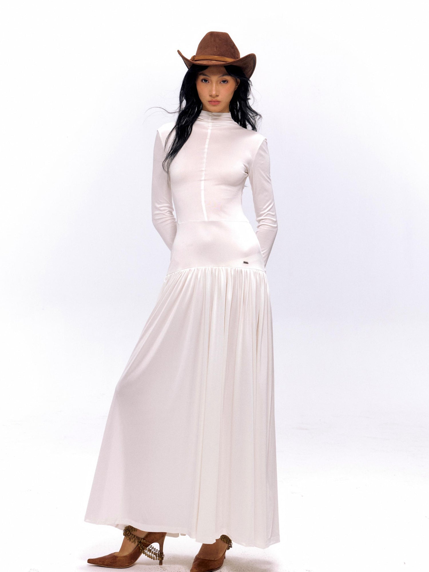 NyDkyel Acetate Knit A Line Bodycon Dress V-neck T-shirt Long Sleeve