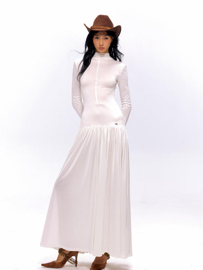 NyDkyel Acetate Knit A Line Bodycon Dress V-neck T-shirt Long Sleeve