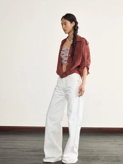 Adjustable Sunshade Shirt With Twist Detail In Cotton Linen Blend