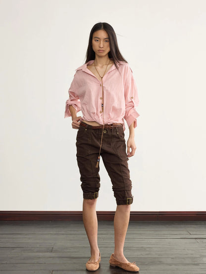 Adjustable Sunshade Shirt With Twist Detail In Cotton Linen Blend