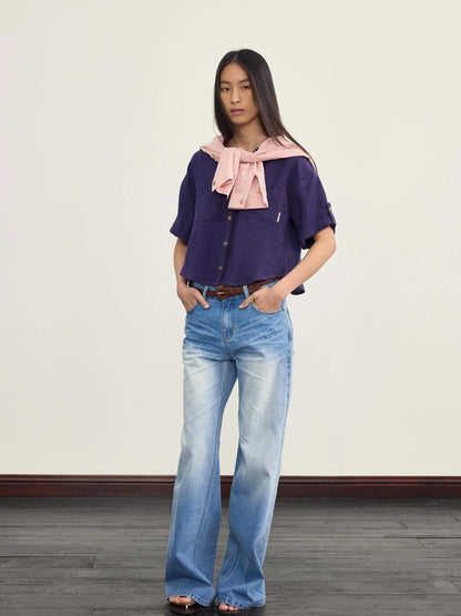 Adjustable Sunshade Shirt With Twist Detail In Cotton Linen Blend