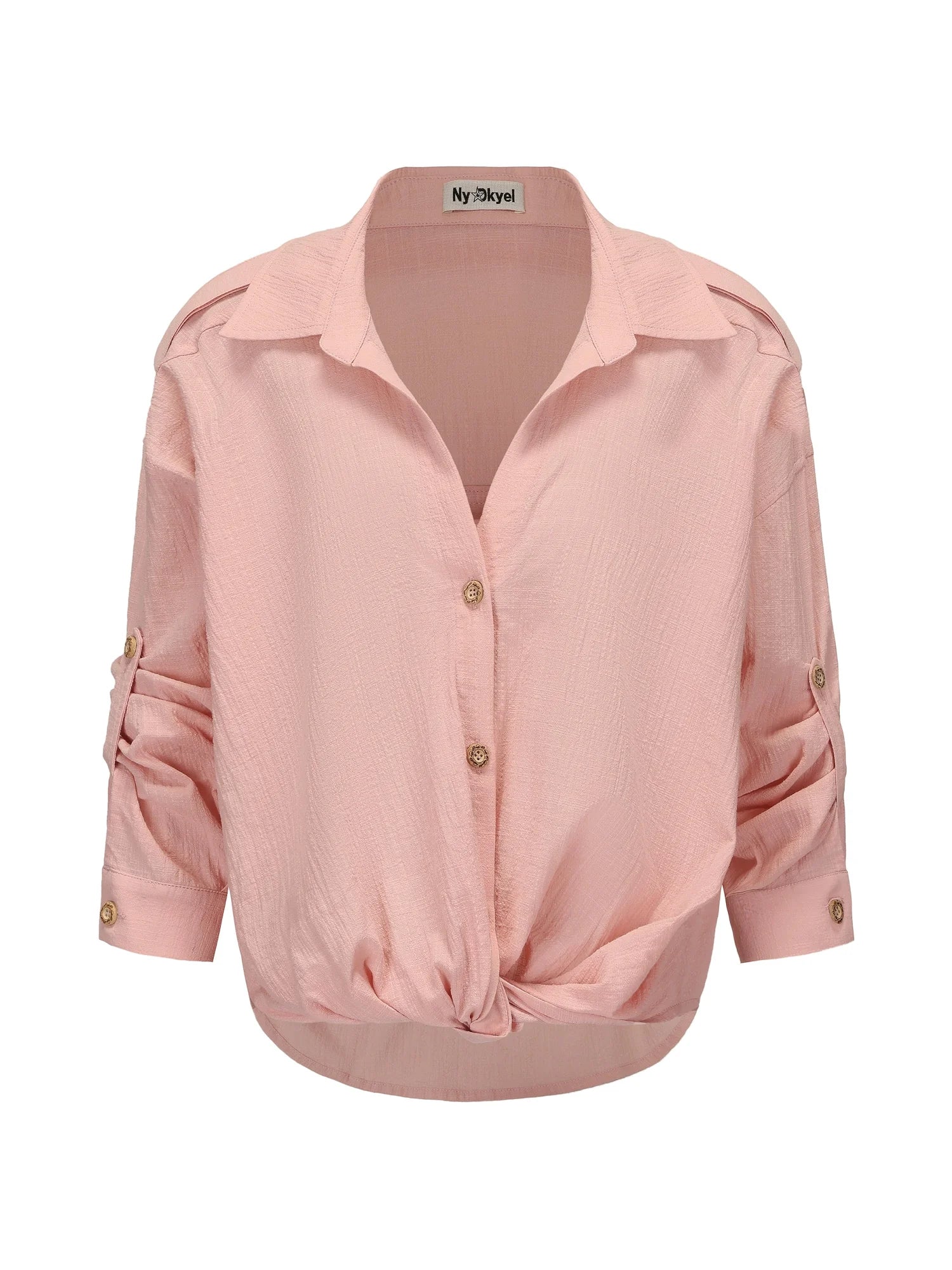 Adjustable Sunshade Shirt With Twist Detail In Cotton Linen Blend