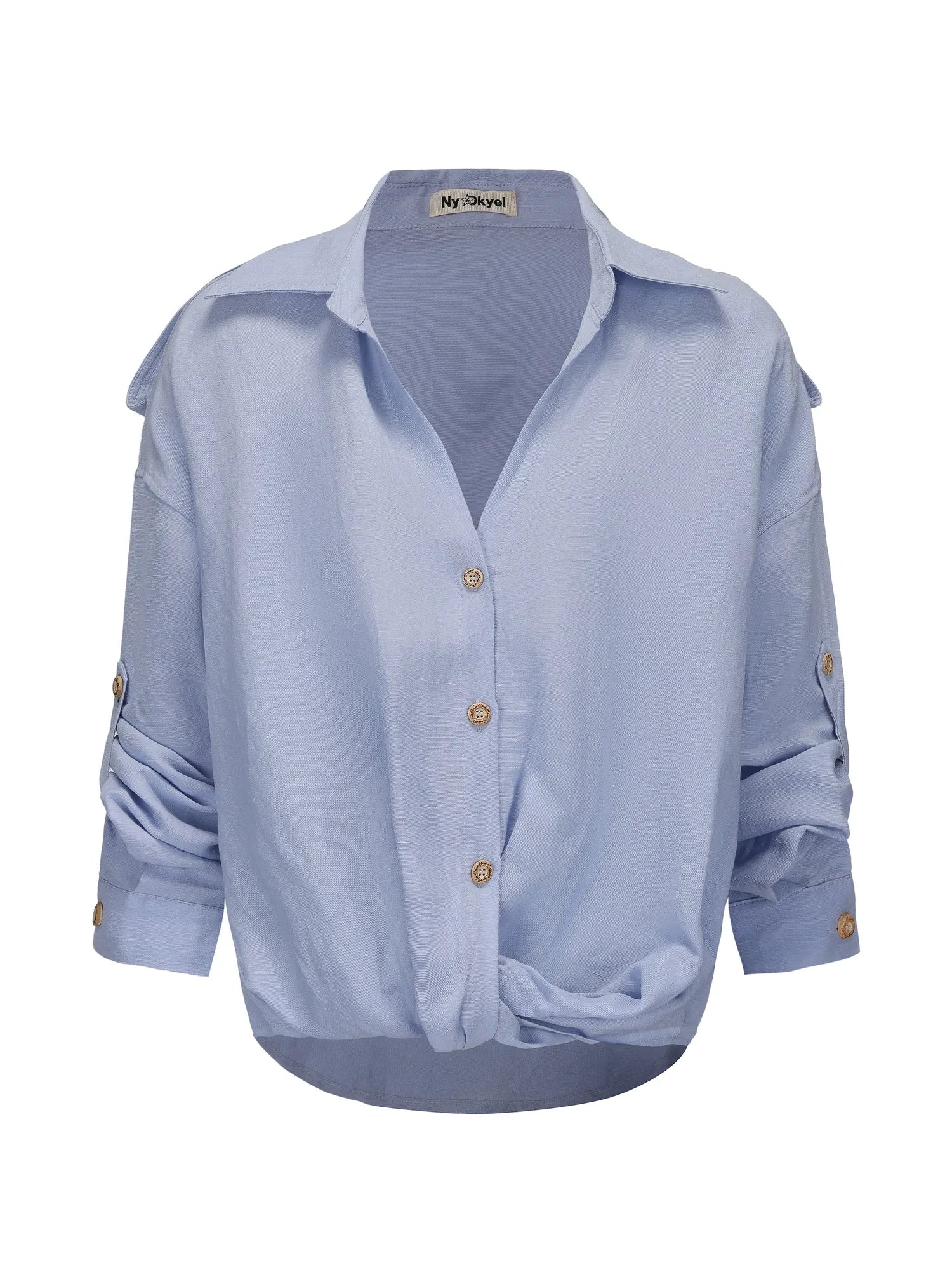 Adjustable Sunshade Shirt With Twist Detail In Cotton Linen Blend