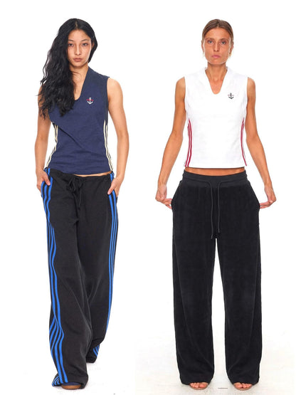NyDkyel Anchor Embroidery Contrast Tape Striped Women&