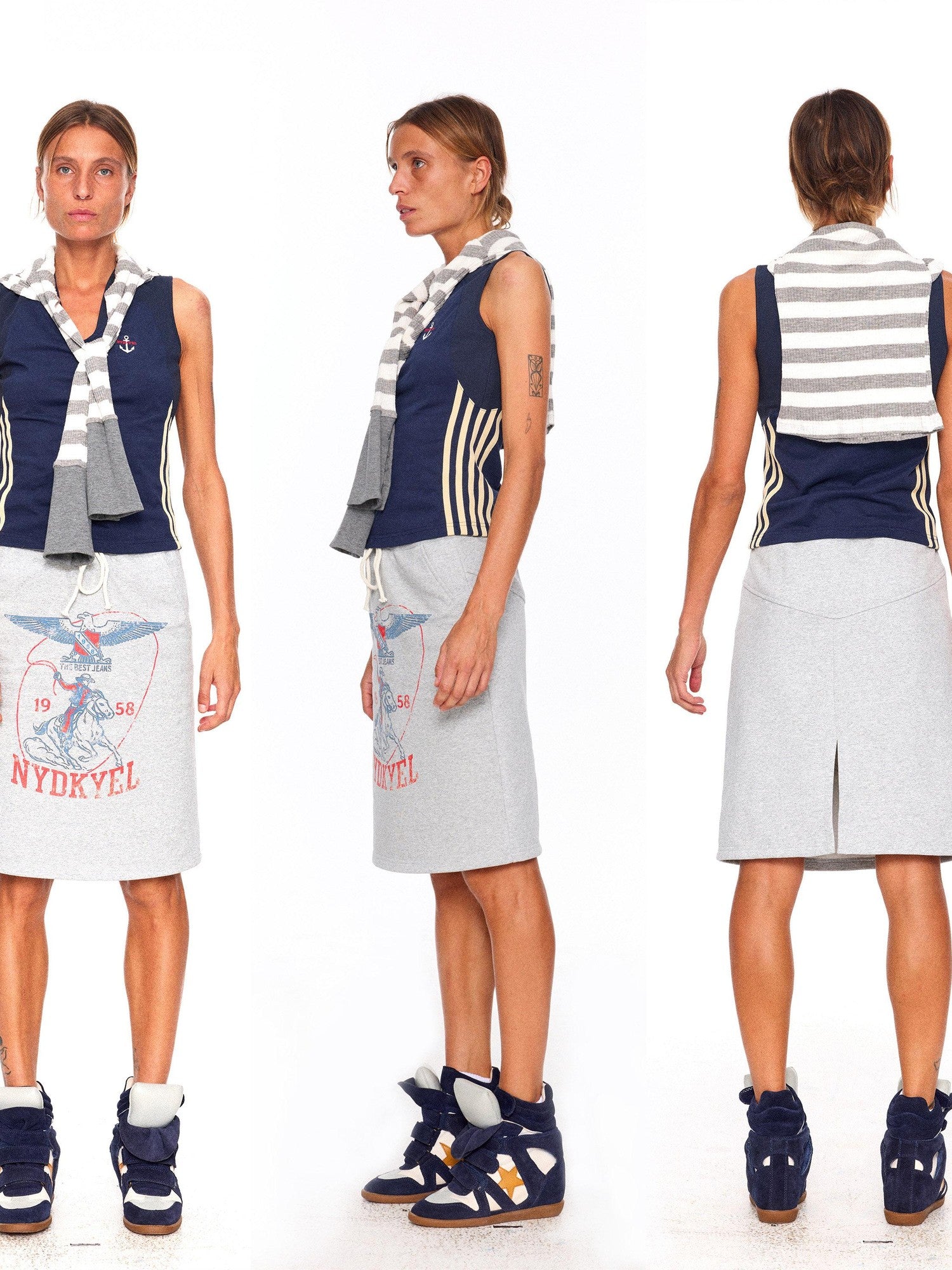 NyDkyel Anchor Embroidery Contrast Tape Striped Women&