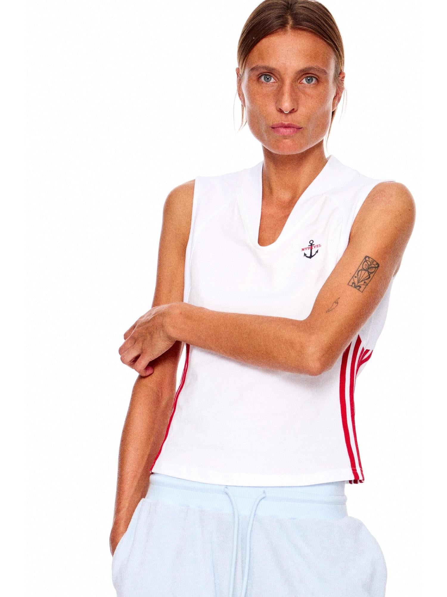 NyDkyel Anchor Embroidery Contrast Tape Striped Women&