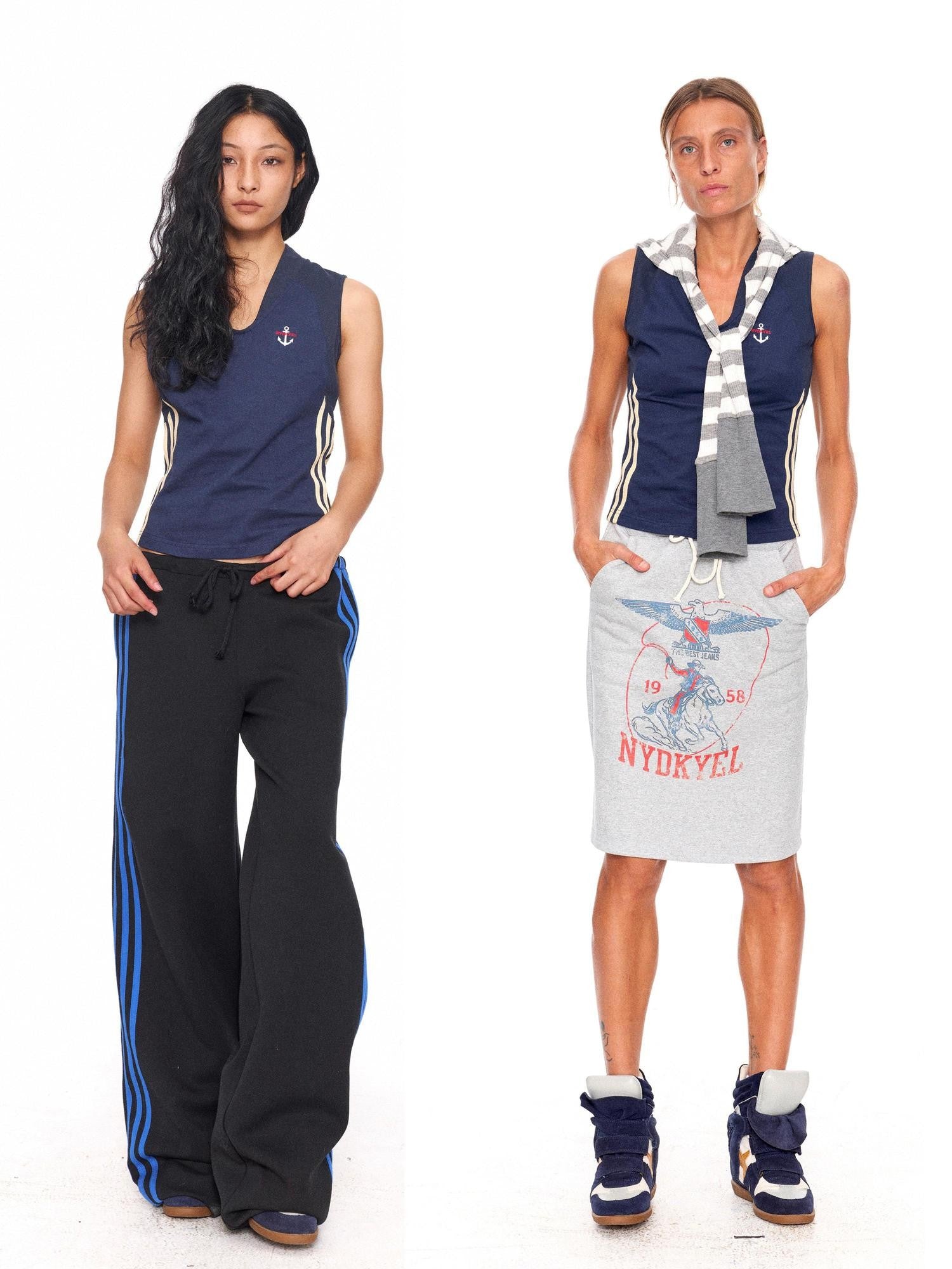 NyDkyel Anchor Embroidery Contrast Tape Striped Women&