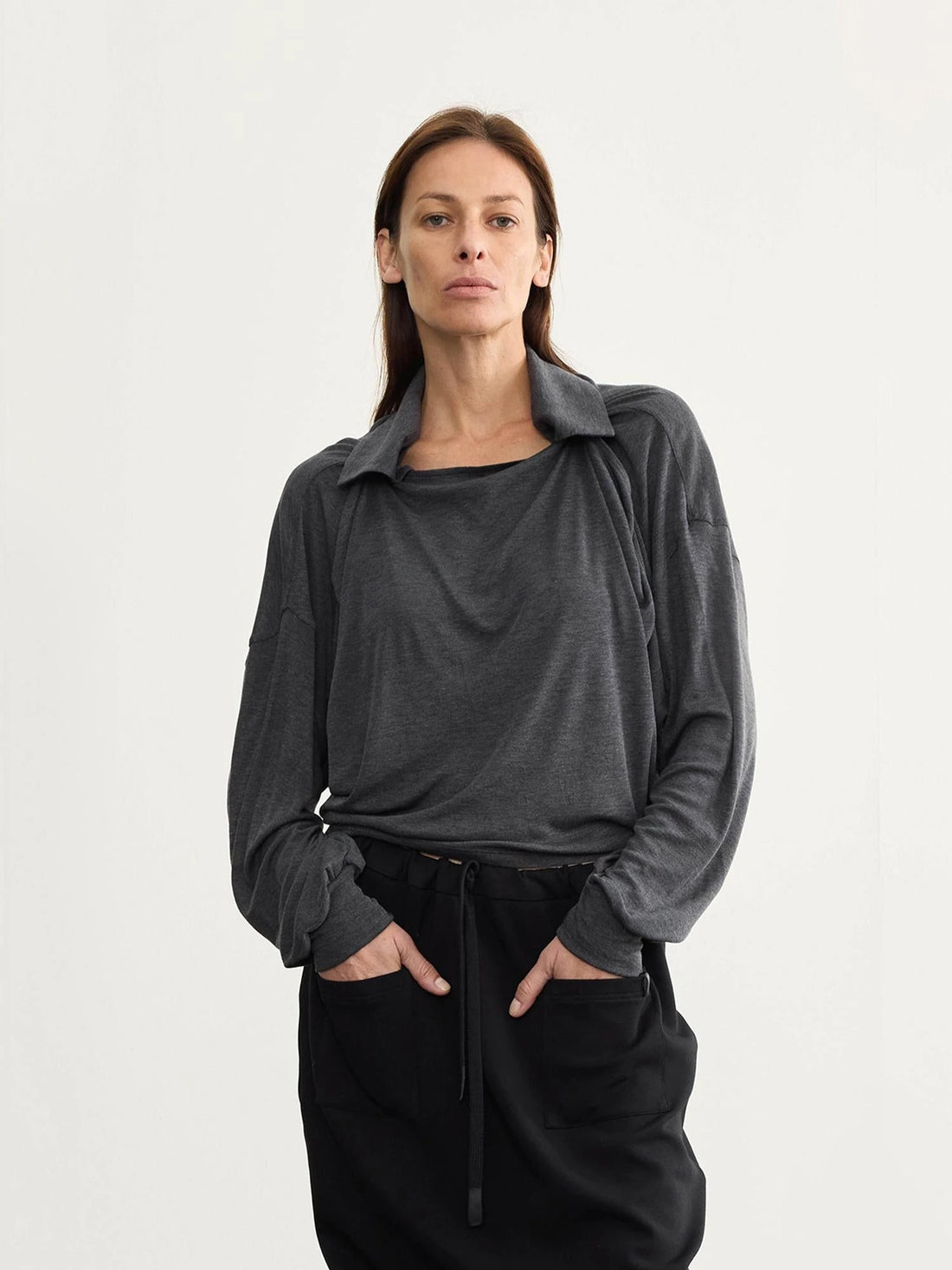 Arc Drape Neck Knit Top Two Ways