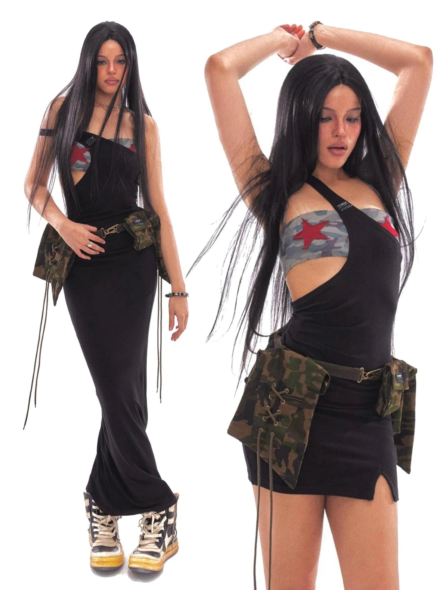Asymmetric Camo Strapless Multi Way Mini Dress
