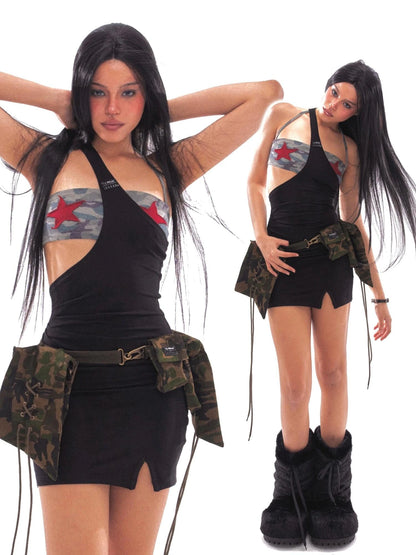 Asymmetric Camo Strapless Multi Way Mini Dress
