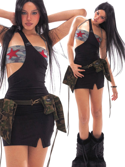 Asymmetric Camo Strapless Multi Way Mini Dress
