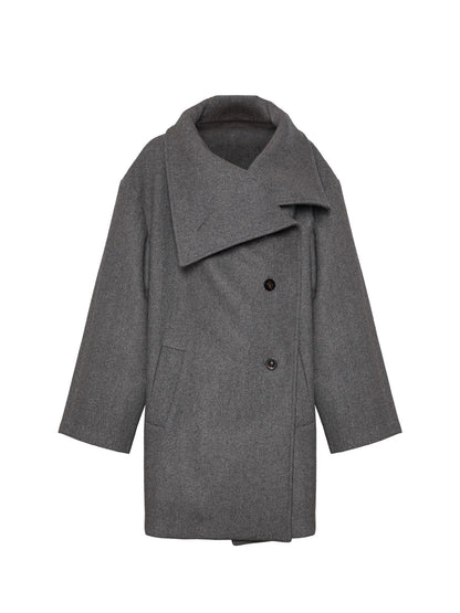 Asymmetric Placket Wool Blend Cape Coat