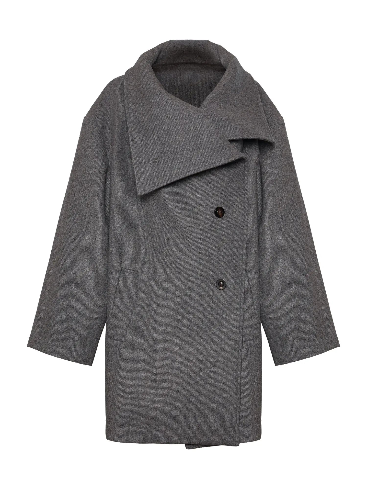 Asymmetric Placket Wool Blend Cape Coat