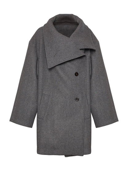 Asymmetric Placket Wool Blend Cape Coat