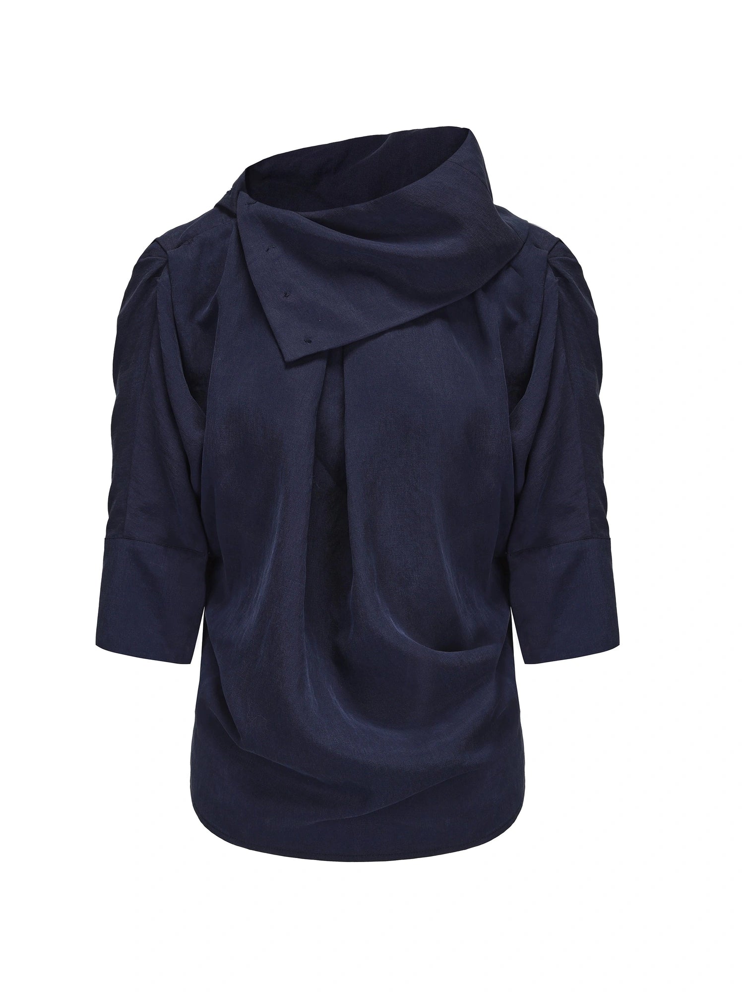 Asymmetric Pleated Linen Blend Shirt with Adjustable Neckline