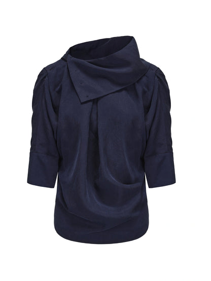 Asymmetric Pleated Linen Blend Shirt with Adjustable Neckline
