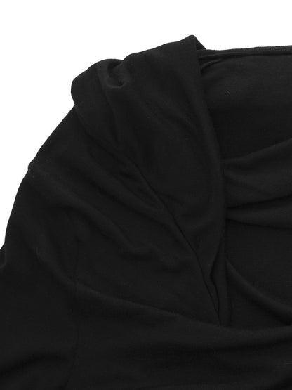 NyDkyel Asymmetric Pleated Tencel Merino Wool Blend Top V-neck T-shirt Long Sleeve Dress
