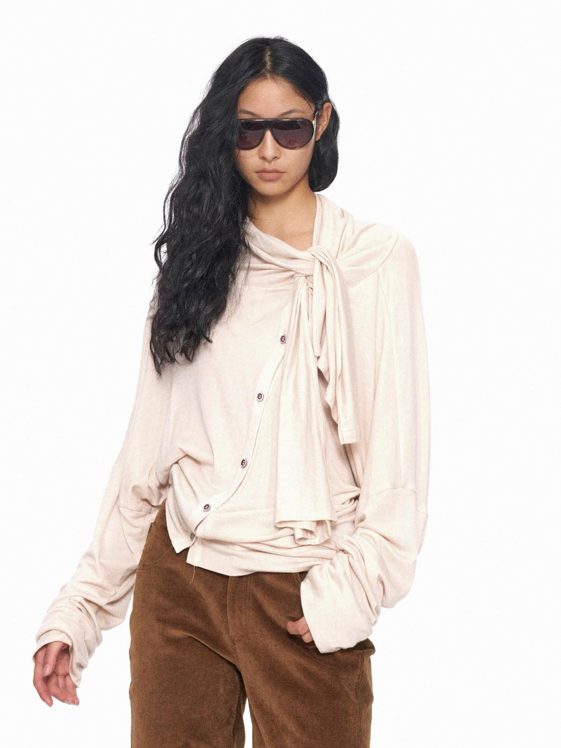 NyDkyel Asymmetrical Colorblock Button Vintage Loose Women&