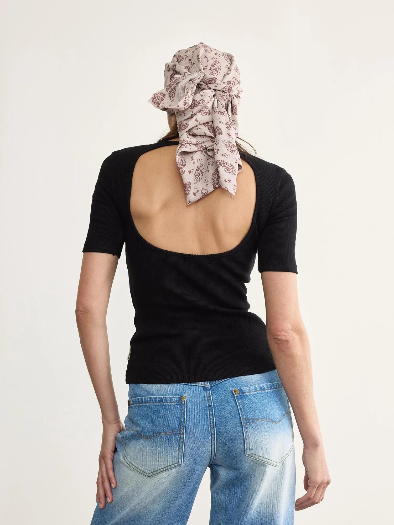 Back Tied Ribbed Knit Tee