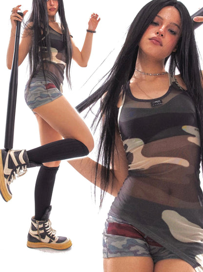 Belt Print Low Waist Shorts Set In Sorona Knit